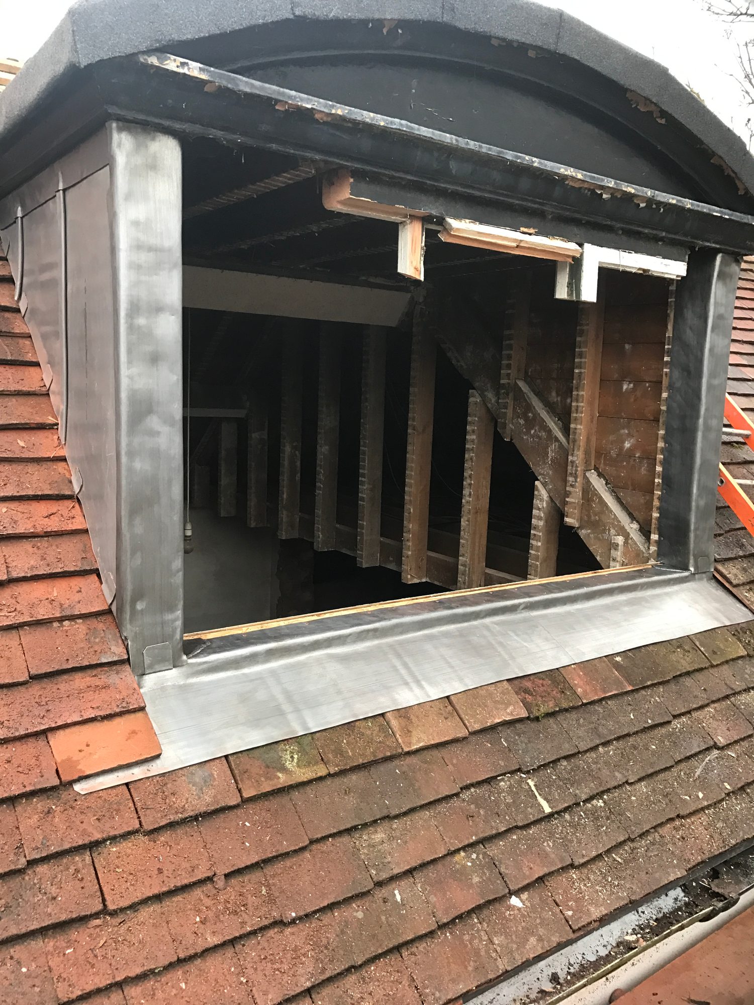 Completed - The completed dormer with lead aprons, jambs and cheeks installed around the opening